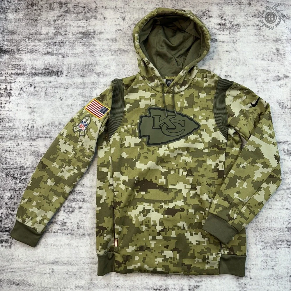 Nike Kansas City Chiefs Salute Service Hoodie Men Small Green Camo Dri-Fit NFL